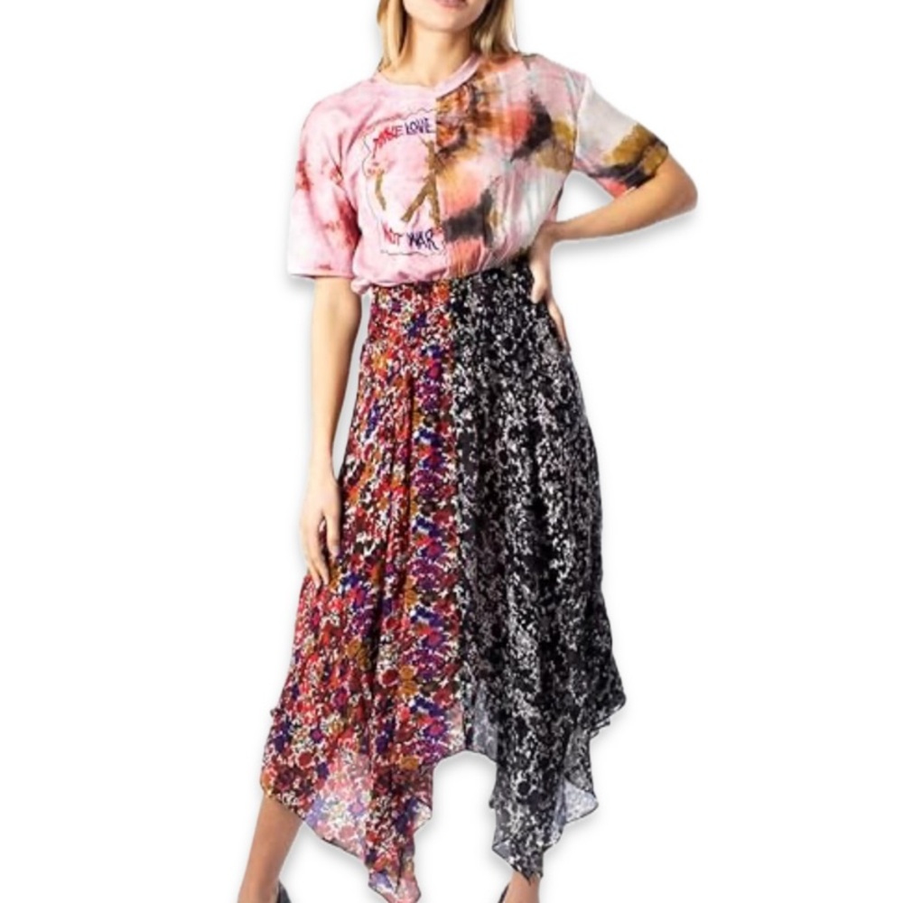 Desigual Dress Asymmetric patch print - beaded (Make Love Not War )Small NWT - Picture 12 of 15